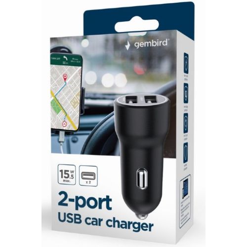 TA-UC-2A15-CAR-01 Gembird 2-port USB car charger, 3.1A, 15.5W, black slika 1