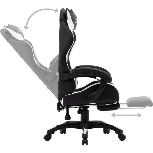 Igraća stolica od umjetne kože s osloncem za noge bijelo-crna slika 12