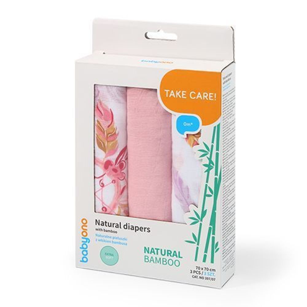 BabyOno Bambus tetra pelene Boho lišće, roza slika 2