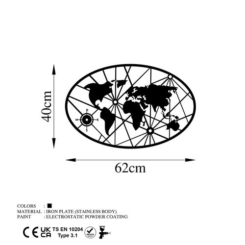 Wallity Metalna zidna dekoracija, World Map 8-M v2 slika 6