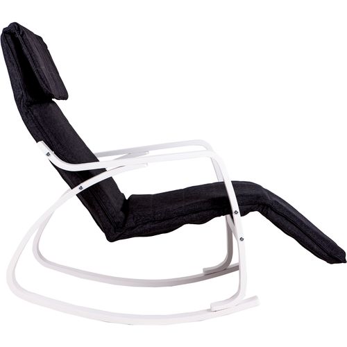 Stolica za ljuljanje s osloncom za noge crno - bijela slika 3