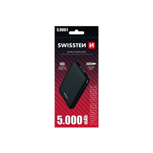 Dodatna baterija - Power Bank SWISSTEN WORKS 5000mAh, 2*USB, crni EOL slika 1