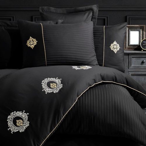 L'essential Maison Olimpos - Crni ekskluzivni satenski set pokrivača za jorgan, dvostruki slika 3