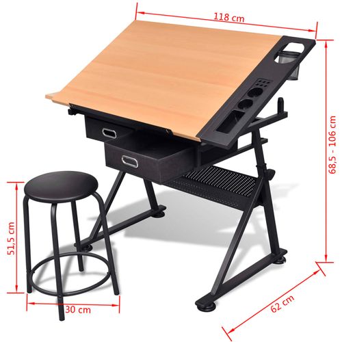 Radni stol za crtanje s nagibnom pločom dvije ladice i stolicom slika 39