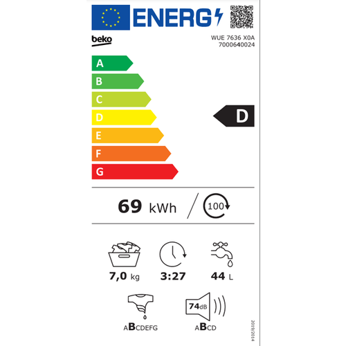 Beko WUE7636X0A Veš mašina, 7 kg, 1200 rpm, ProSmart Inverter motor, SteamCure, dubina 49 cm slika 5