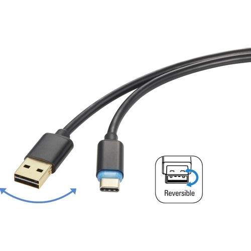 Renkforce USB kabel USB 2.0 USB-A utikač, USB-C® utikač 1.50 m crna utikač primjenjiv s obje strane RF-4758090 slika 4