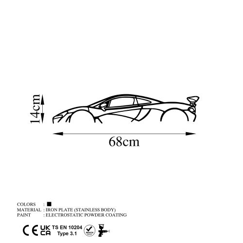 Dekorativni Metalni Zidni Ukras - Silueta Mclaren P1 u Crnoj Boji slika 5