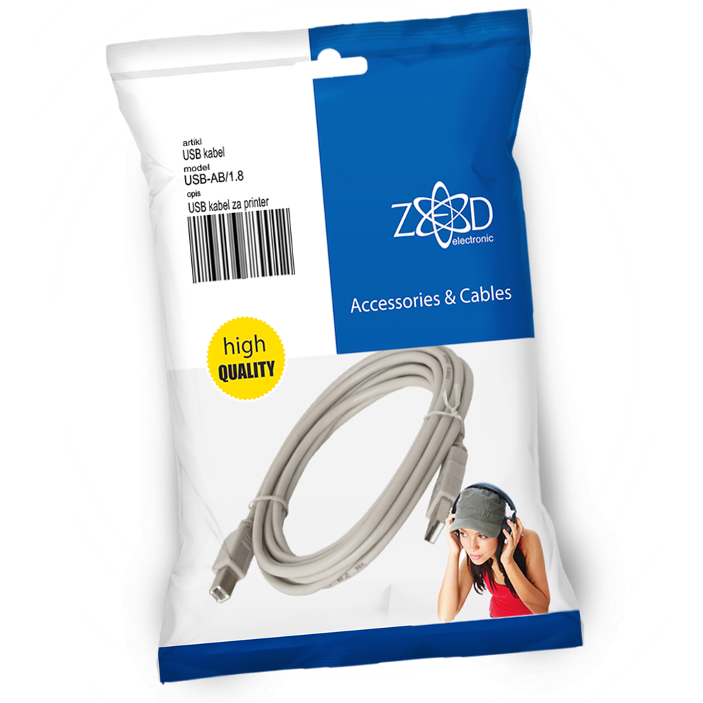 ZED electronic USB kabl za printer, dužina 1.8 metara - USB-AB/1.8 slika 1