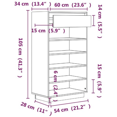 Ormarić za cipele 60 x 34 x 105 cm od masivne borovine slika 9