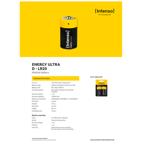 (Intenso) Baterija alkalna, LR20 / D, 1,5 V, blister 2 kom - LR20 / D slika 4