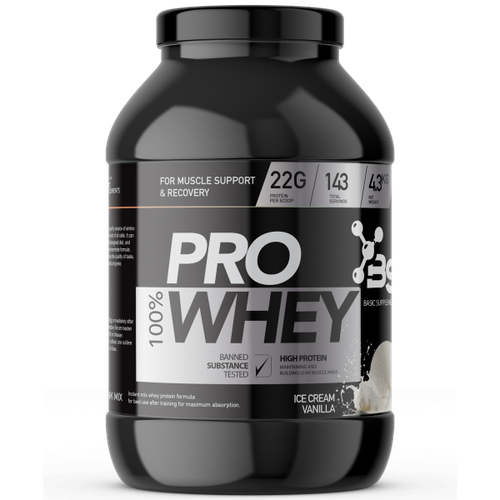 100% PRO WHEY 4.3KG BASIC SUPPLEMENTS -  Ice Cream Vanilla slika 1