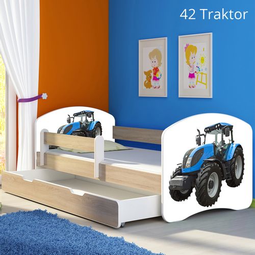 Dječji krevet ACMA s motivom, bočna sonoma + ladica 180x80 cm 42-traktor slika 1