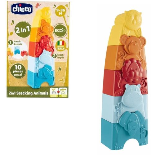 Chicco Didaktička igračka ECO+ 2U1 Stacking Animals - Toranj slagalica životinje slika 1