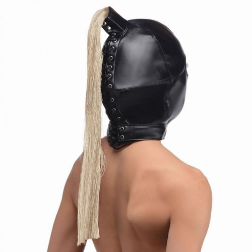 Blonde Ponytail Bondage Hood - Black slika 5