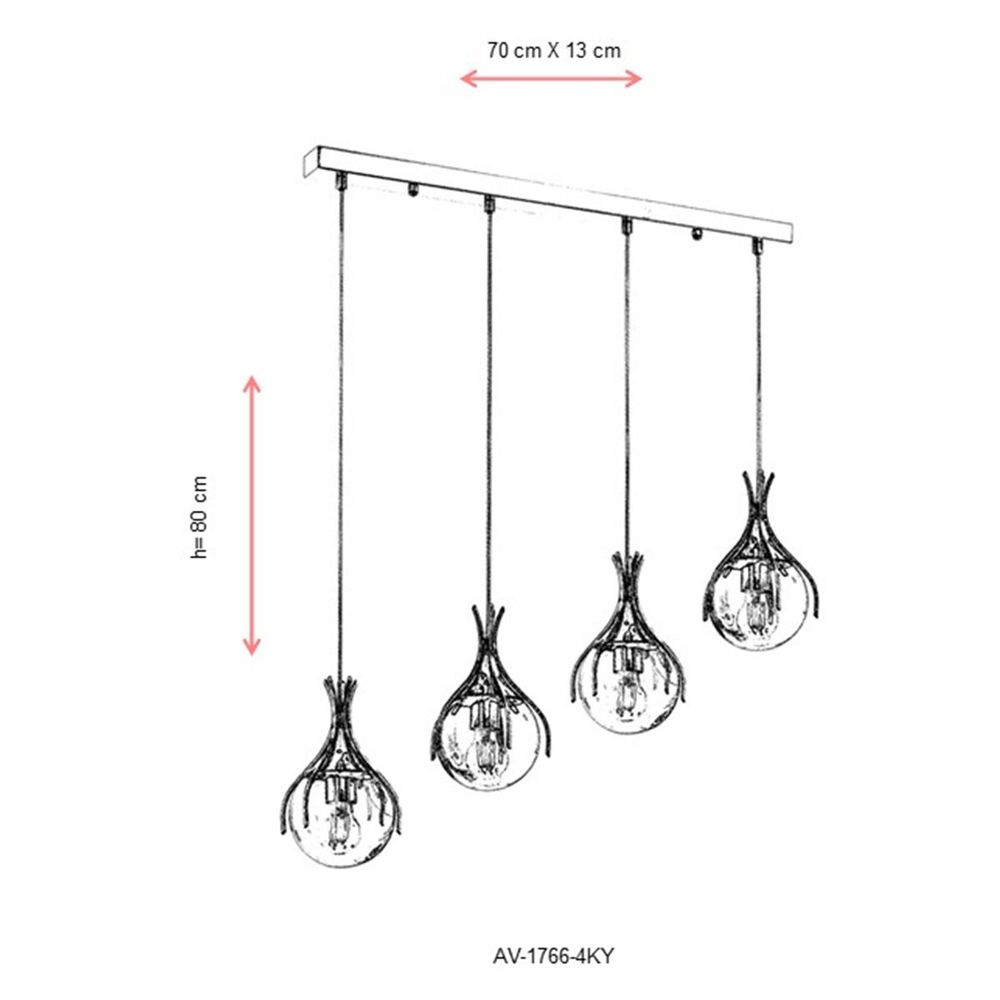 Luster AV-1766-4KY Chrome sa Staklenim Kapama slika 4