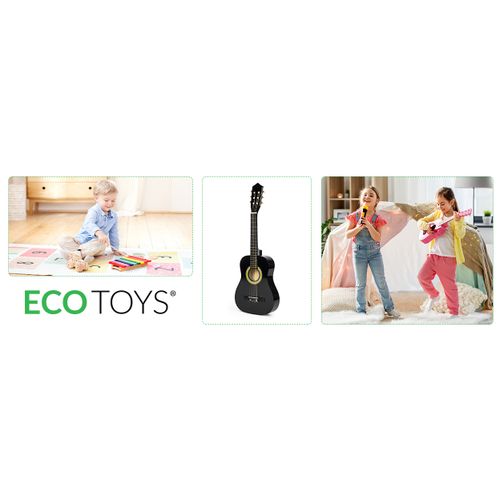 Ecotoys dječja drvena gitara sa 6 žica crna slika 7