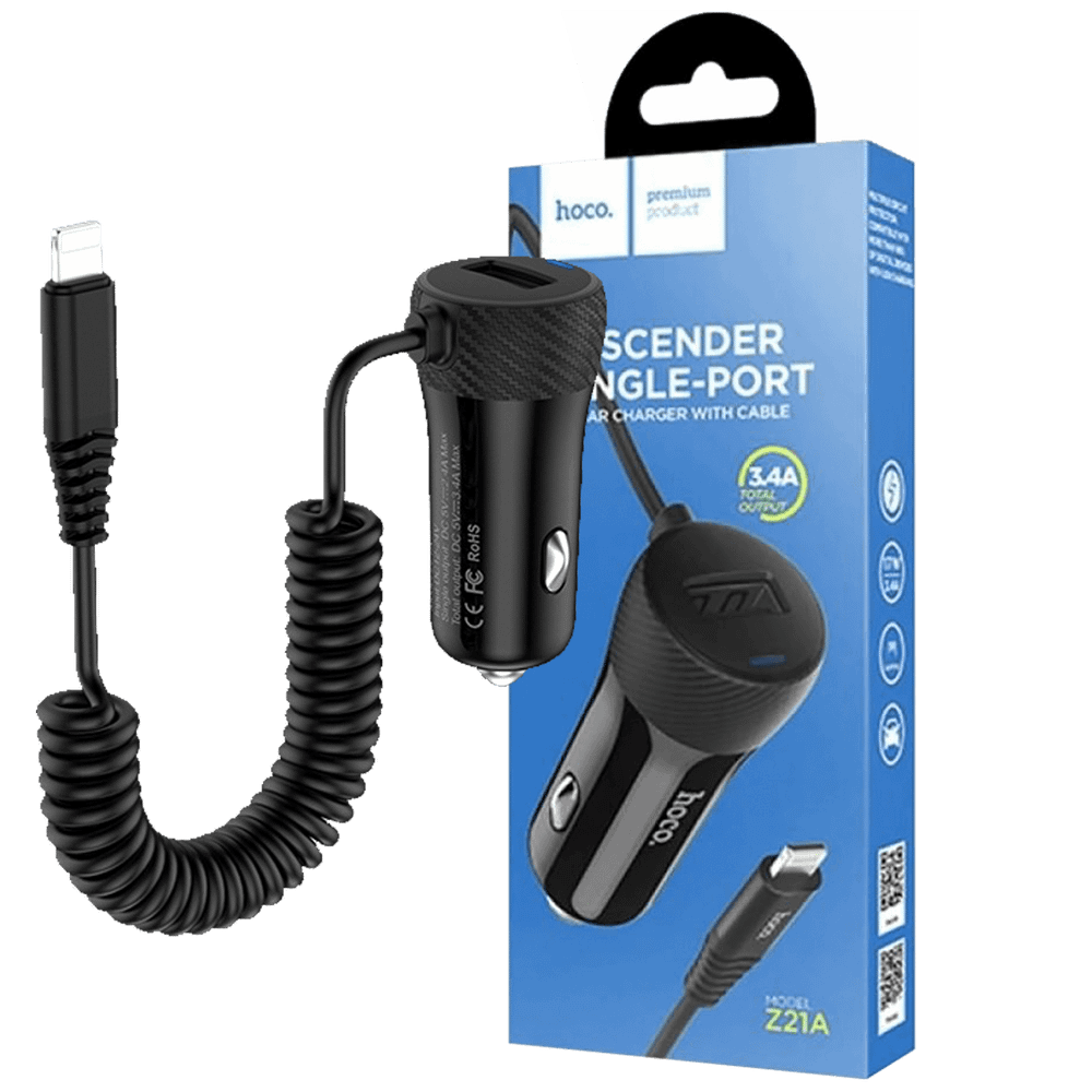 hoco. Auto punjač za Lightning kabelom,  1 x USB, 2.4 A max. - Z21A Ascender Lightning slika 1