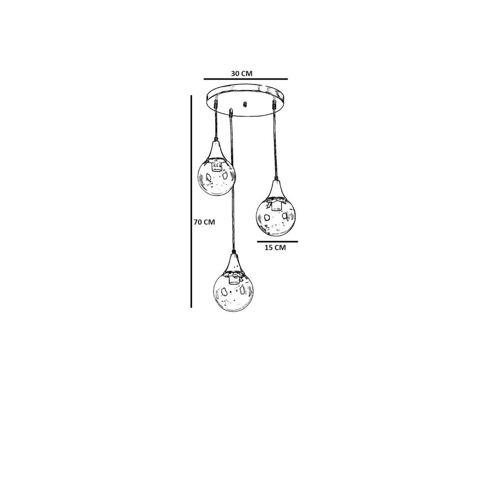 Afra 3 Lü Tepsili Siyah Beyaz Camlı Sarkıt Luster slika 5