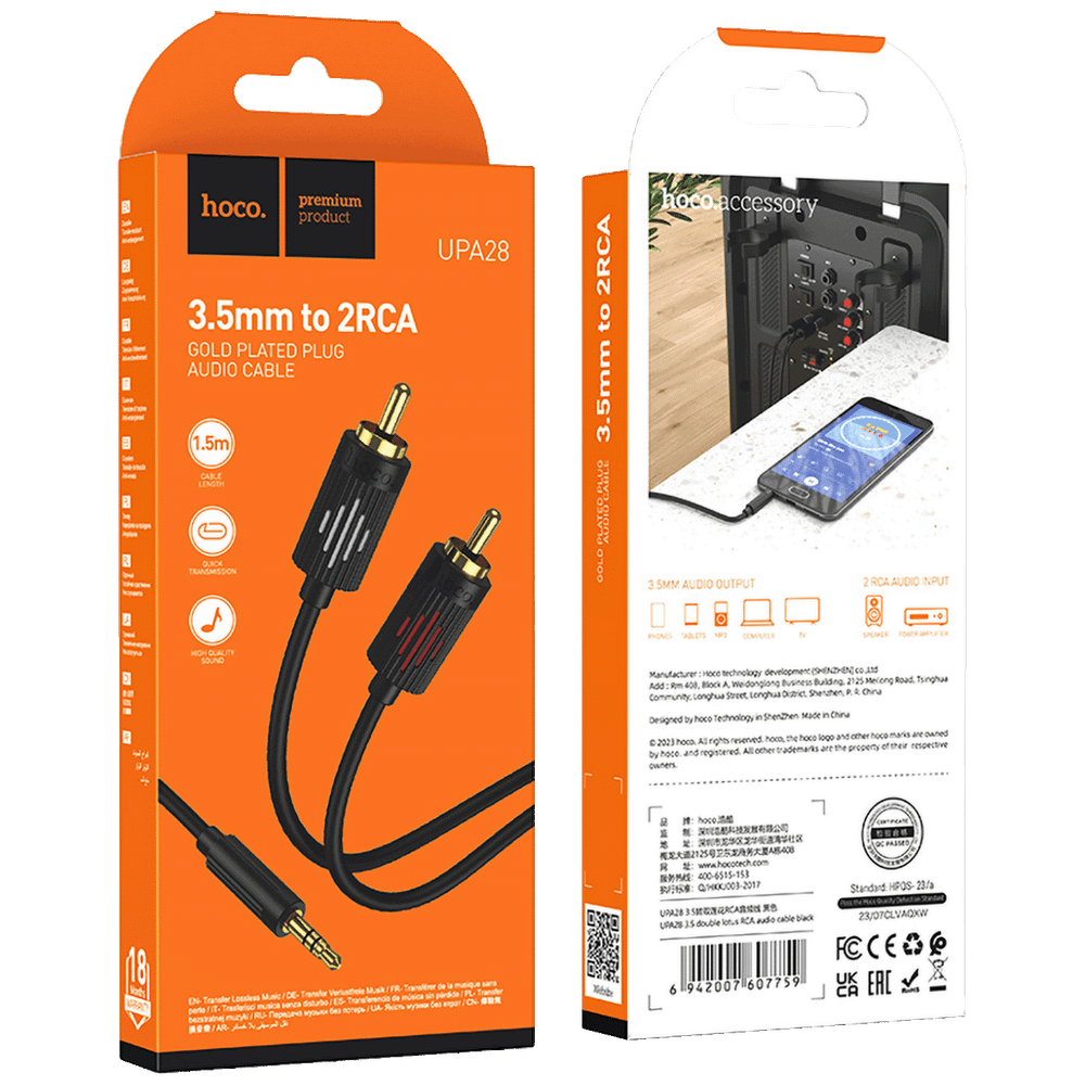 hoco. Audio kabl 2 x RCA na 3.5 mm, 1.5 met. - UPA28 slika 5