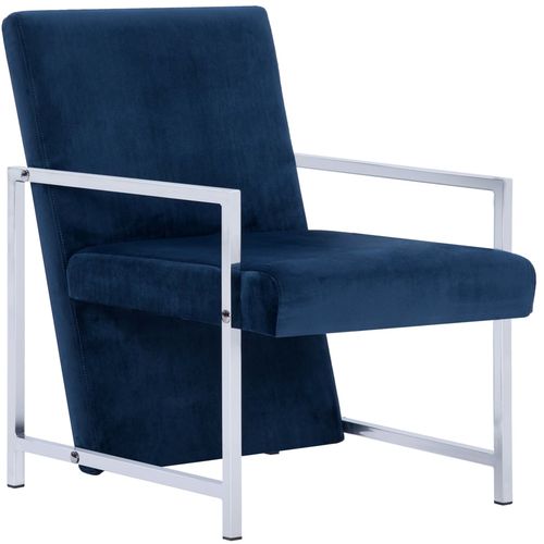 Fotelja s kromiranim nogama plava baršunasta slika 10