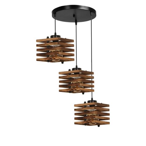 Cara Ahşap 3 Lü Tepsili Yanık Sarkıt Brown Chandelier slika 2