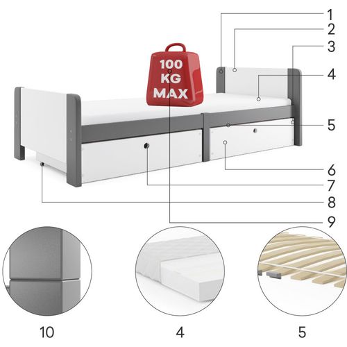 Drveni dječji krevet Arek s dvije ladice - 200*80 - grafit slika 5