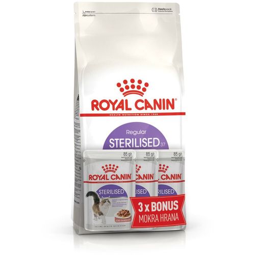 ROYAL CANIN FHN Sterilised 37, potpuna i uravnotežena hrana za kastrirane/sterilizirane mačke, 2 kg + BONUS 3 vrećice x 85 g slika 1
