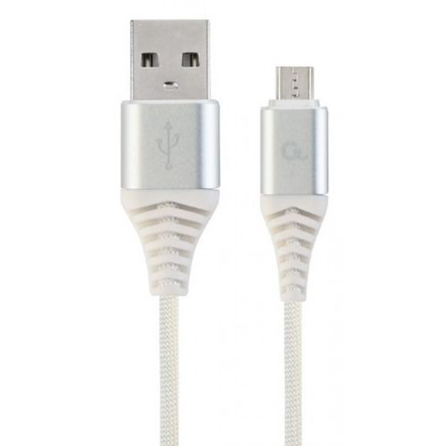 CC-USB2B-AMmBM-1M-BW2 Gembird Premium cotton braided Micro-USB charging -data cable,1m, silver/white slika 1