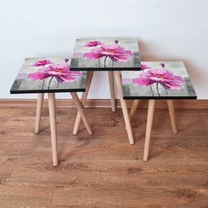 Set Nesting Stolova (3 Komada) 3Shp298 - Boje: Siva, Roza, Ljubičasta, Žuta