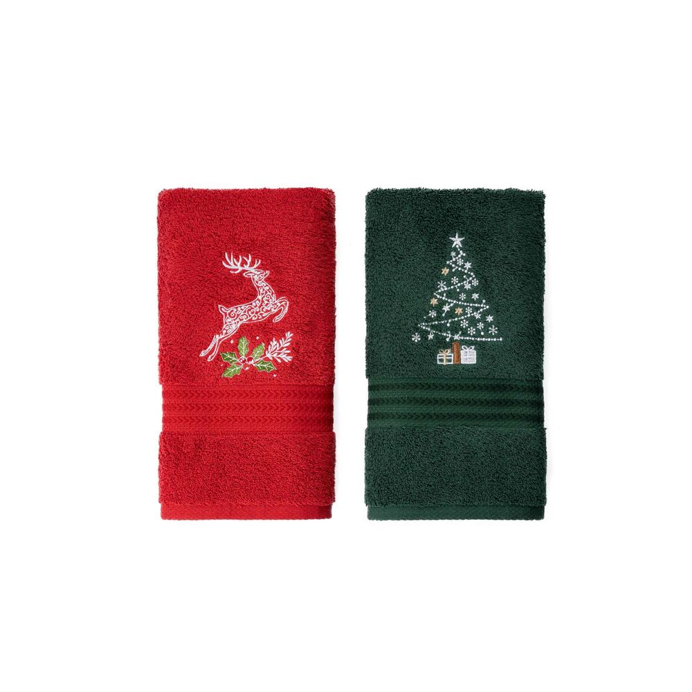 Hand towel set (2 pieces) New Year, colours: green, red, white slika 4