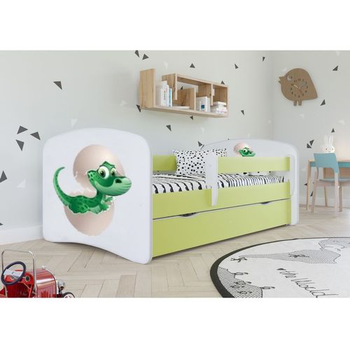 Drveni dečiji krevet MALI DINO sa fiokom - zeleni - 180x80 cm slika 1