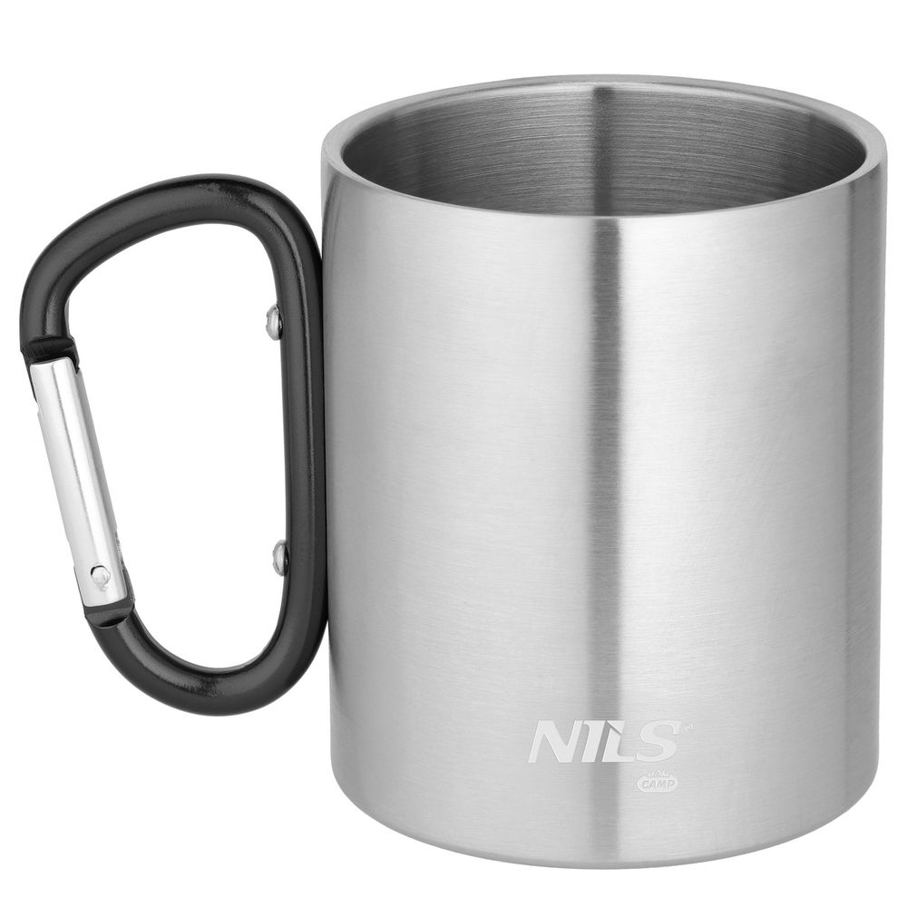 Nc17110 šalica za kampiranje s karabinerom 300 ml nehrđajući čelik crna nils camp slika 1