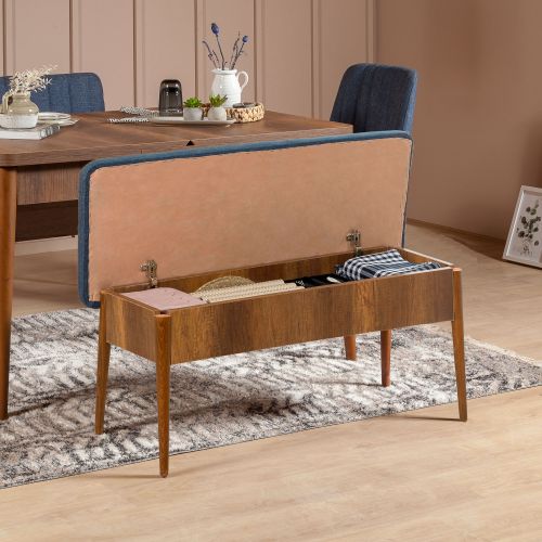 Hanah Home Vina Walnut Dark Blue Walnut - Tamno plavi produživi trpezarijski sto i set stolica (5 delova) slika 2