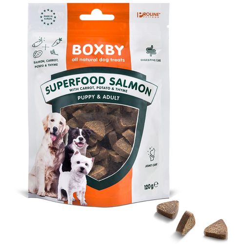 Boxby Poslastica za pse Puppy & Adult Super Food Losos, Mrkva i Timijan, 120 g slika 1
