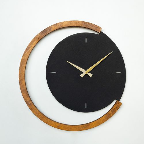 Wallity Sat metalni zidni dekorativni, Moon Time Wooden Metal Wall Clock - APS117 slika 1