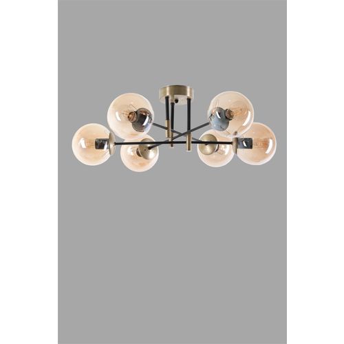 Dolunay 6 Lı Eskitme Bal Camlı Avize Copper Chandelier slika 3