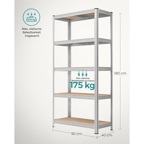 SONGMICS Polica, 180 x 90 x 40 cm, srebrna, GLR40SV slika 1