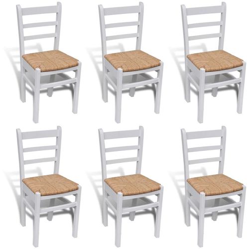 Blagovaonske stolice od borovine i rogoza 6 kom bijele slika 22
