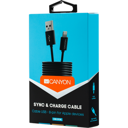 CANYON Lightning USB Cable for Apple, round, 1M, Black slika 2