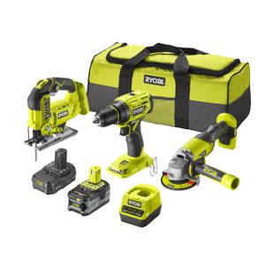 Ryobi - Aku set bušilica-odvijač, ubodna pila i ugaona brusilica 18V sa 2 baterije i punjačem u torbi RCK183A-242S