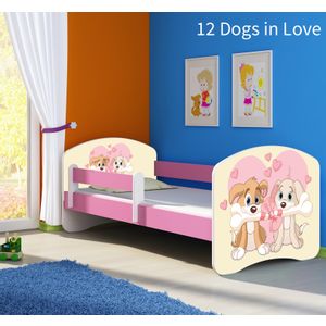 Dječji krevet ACMA s motivom, bočna roza 160x80 cm - 12 Dogs in Love