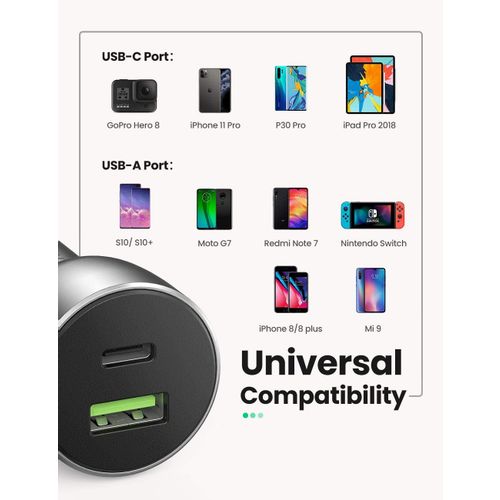 Ugreen auto punjač USB + USB-C PD 36W sivi - kutija slika 8