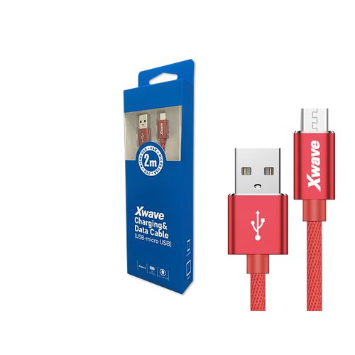 Xwave Kabl USB2.0 na Micro USB 2M,2A,aluminium,upleteni,crveni slika 1