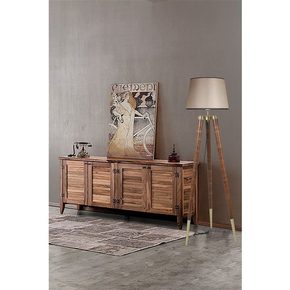 Podna Lampa u Bež Boji s Orahovim Finišem - Model 8578-6 slika 1
