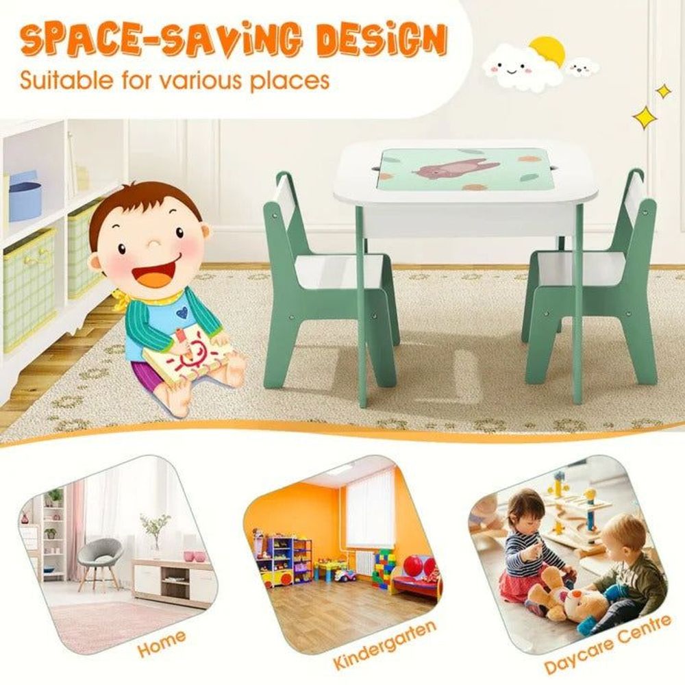 Kinder Home Multifunkcionalni 4U1 drveni dječiji sto sa dvije stolice, Forest slika 11