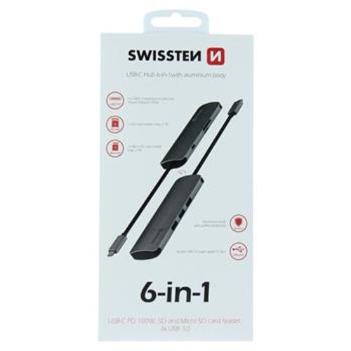 TIP C HUB 6 in 1 aluminijum sivi, SWISSTEN slika 1