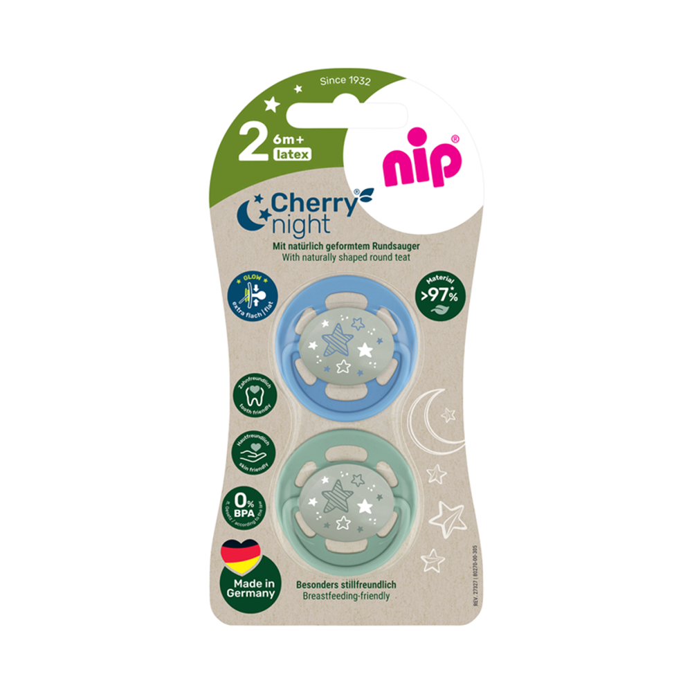 nip® Duda varalica Cherry Night 6m+ (veličina 2) - Latex, 2kom Plava/Mint slika 1