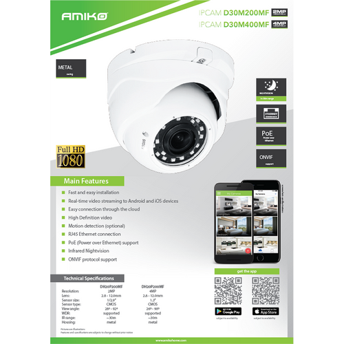 Amiko Home Kamera IP 4 MP, PoE, 1/3" , HD Lens Motorized 2,8 - 12mm - D30M400MF ZOOM POE slika 3