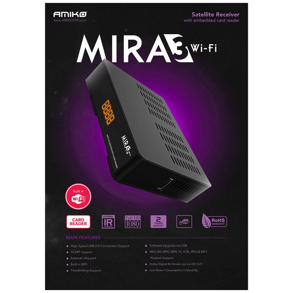 Amiko Prijemnik satelitski, DVB-S/S2 - MIRA3 WIFI slika 4