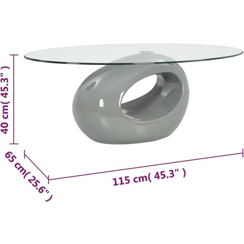 Stolić za kavu s ovalnom staklenom pločom sivi visokog sjaja slika 25